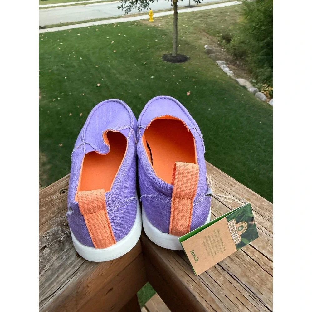 Sanuk Kids Lil Walker Hemp‎ Blend Slip-On Shoes Purple Orange Size 5